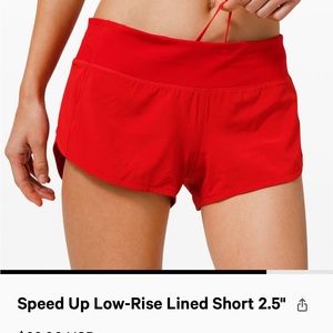 Red Lululemon speed-up shorts size 2